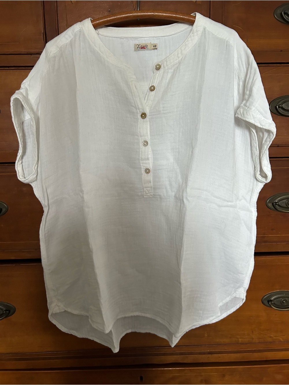 Faherty Cream Short-Sleeve Henley Tunic